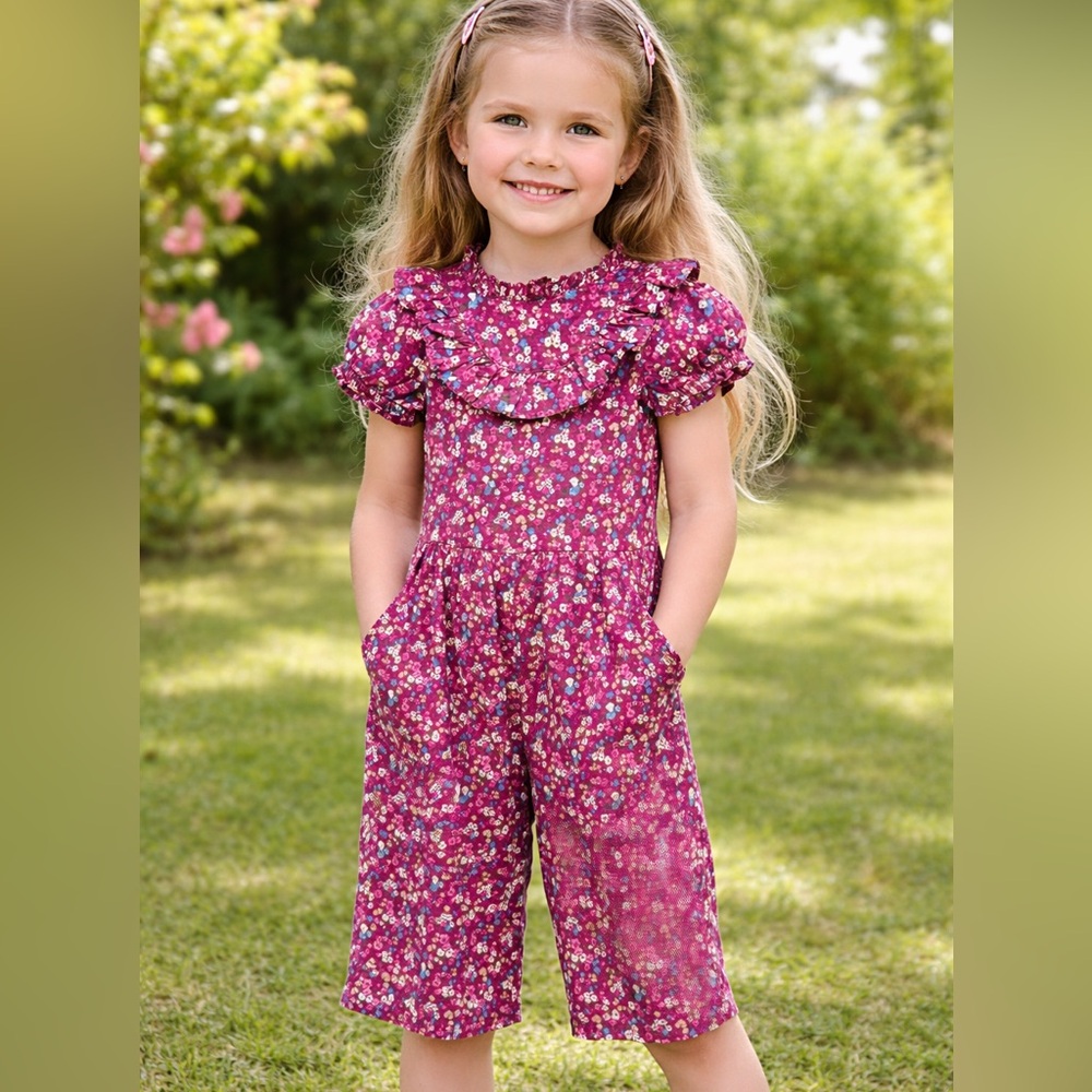 Janie and Jack Berry Floral Puff-Sleeve Jumpsuit 2T